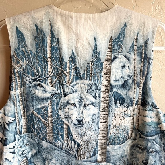 Handmade‎ Vintage Unisex Snow Animal Reversible Print Vest, White Blue, L - Picture 2 of 16